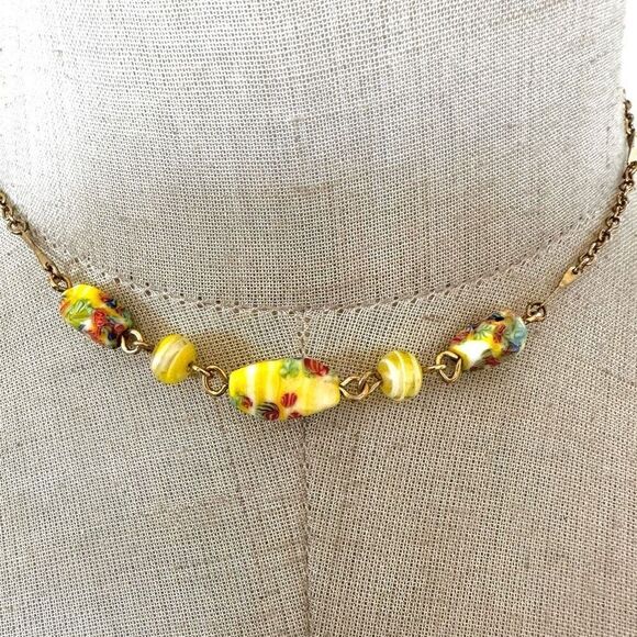 Yellow glass beaded choker necklace Jewelry - Yellow  glass hand painted beaded choker necklace